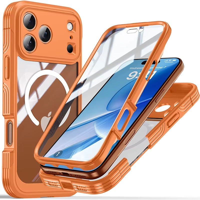 Luxury iPhone Case — 360° Transparent Magnetic Full-Coverage Double-Sided Shockproof TPU Cover, MagSafe Compatible, Wireless-Charging Safe