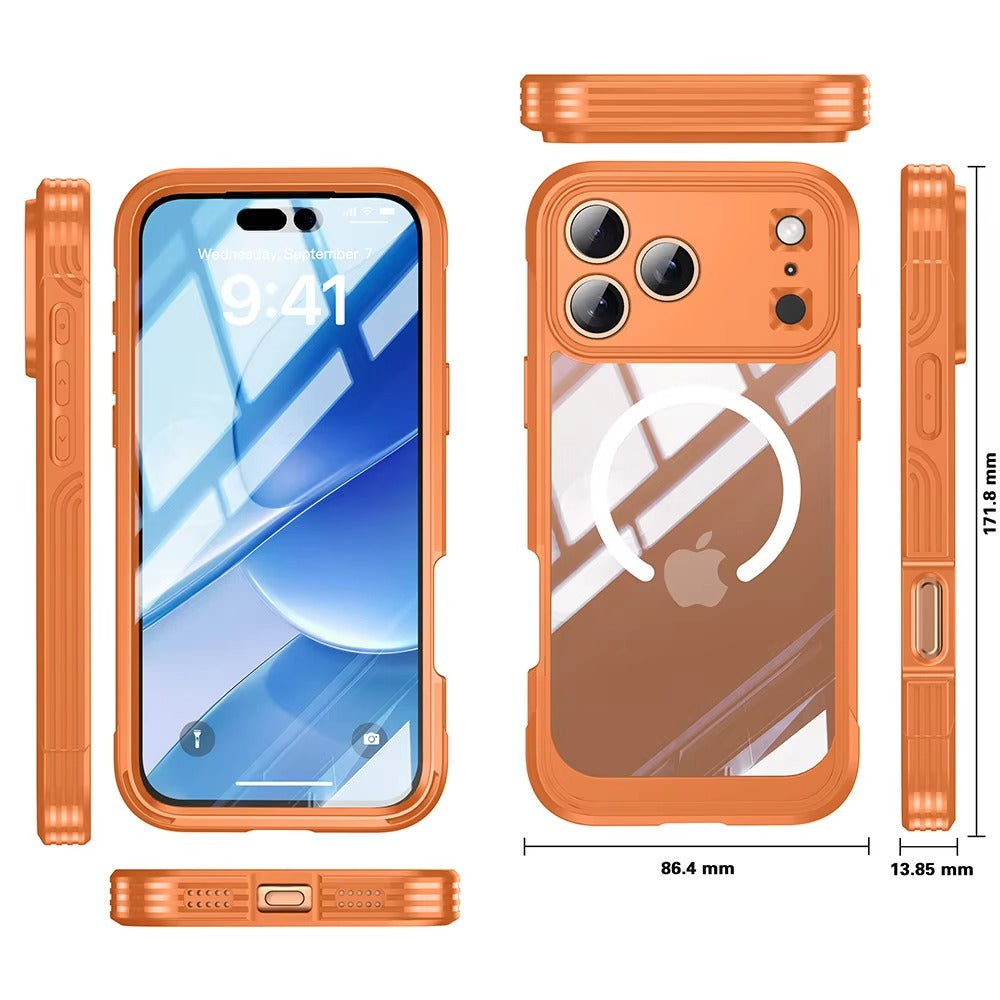 Luxury iPhone Case — 360° Transparent Magnetic Full-Coverage Double-Sided Shockproof TPU Cover, MagSafe Compatible, Wireless-Charging Safe
