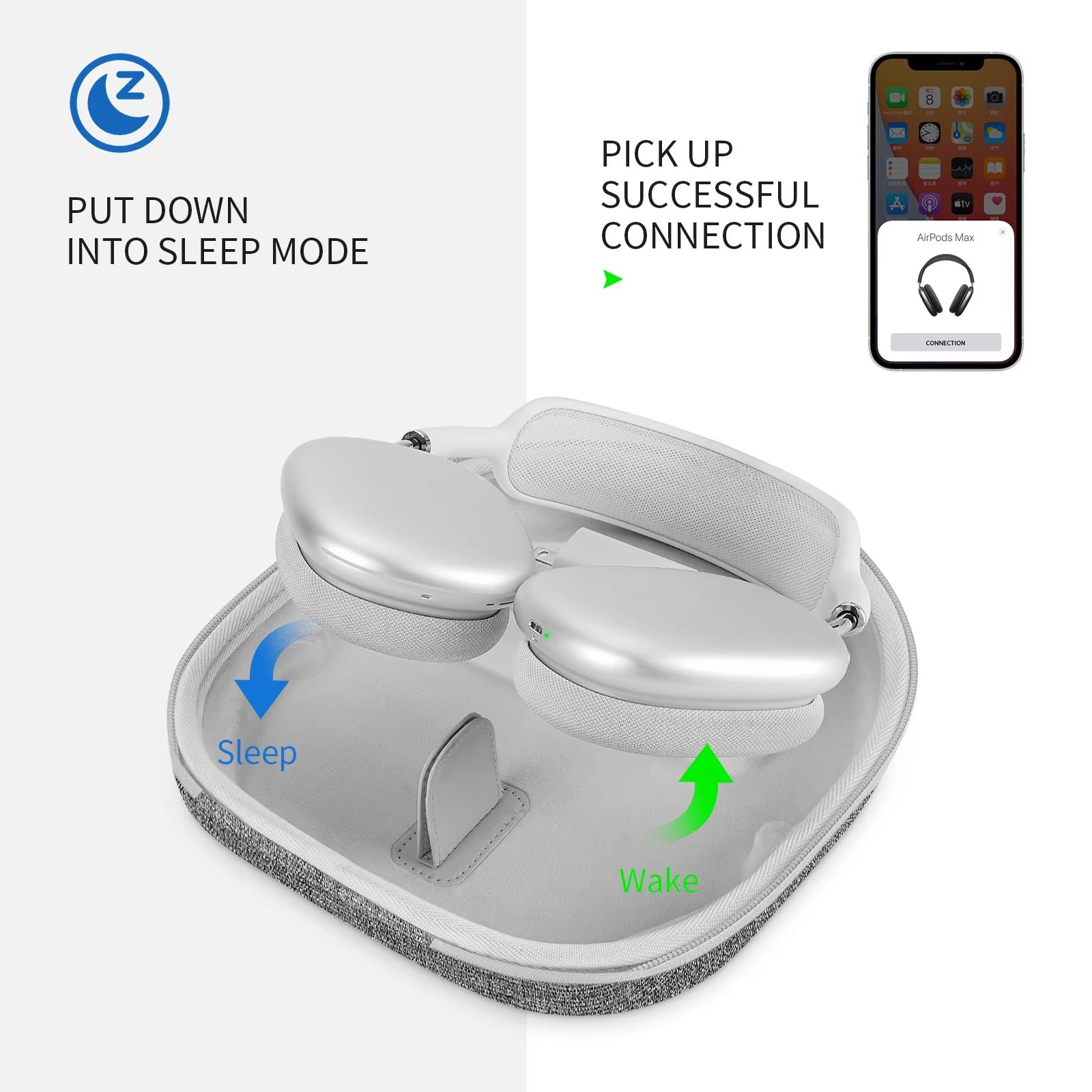 Luxury AirPods Max Premium Protective Travel Case with Smart Sleep Mode, EVA Hard Shell Carrying Bag for Safe Storage
