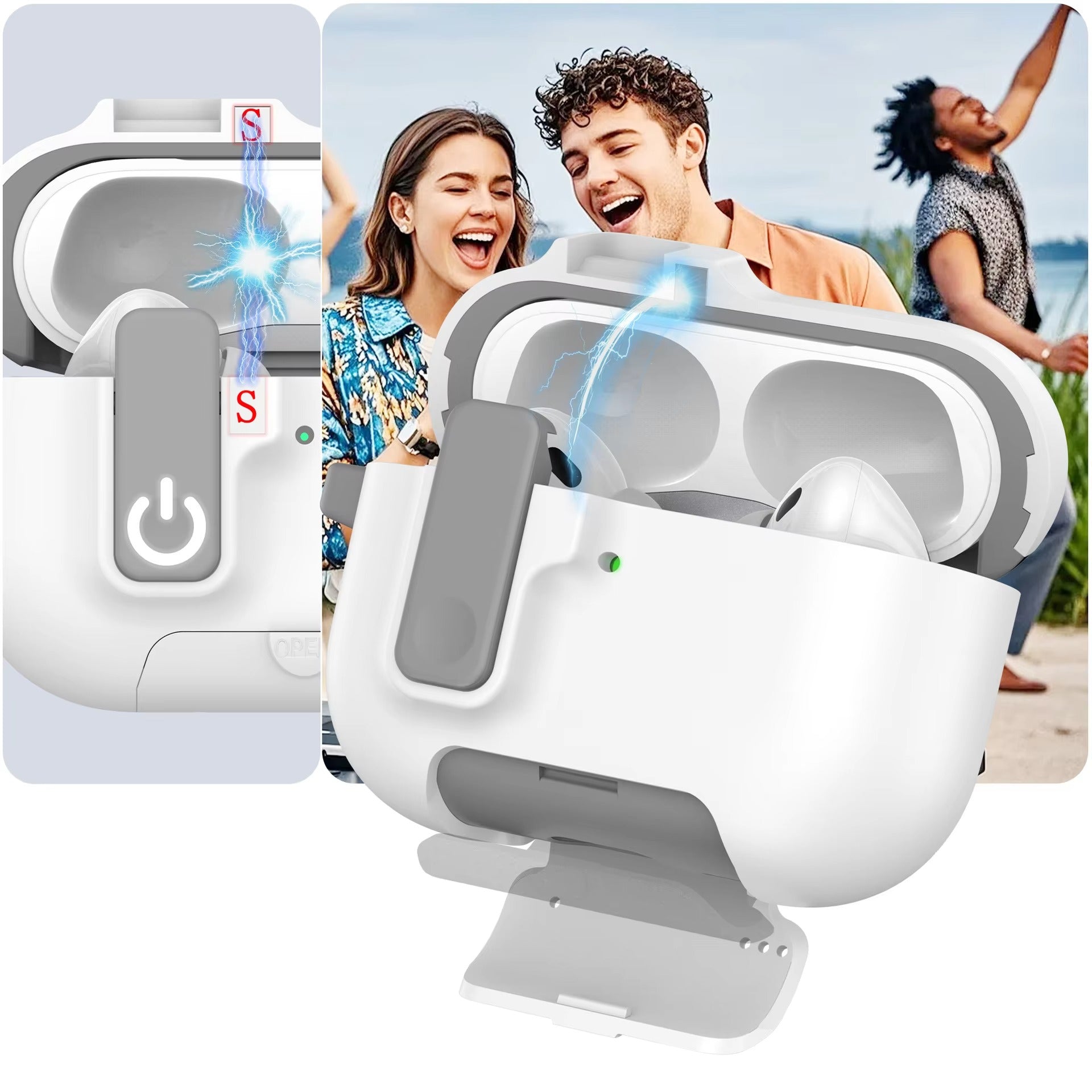 Luxury AirPods Pro 3 TPU Protective Case with Magnetic Auto-Lock, Built-In Phone Stand & Cleaner Kit – Full Coverage Shockproof Design
