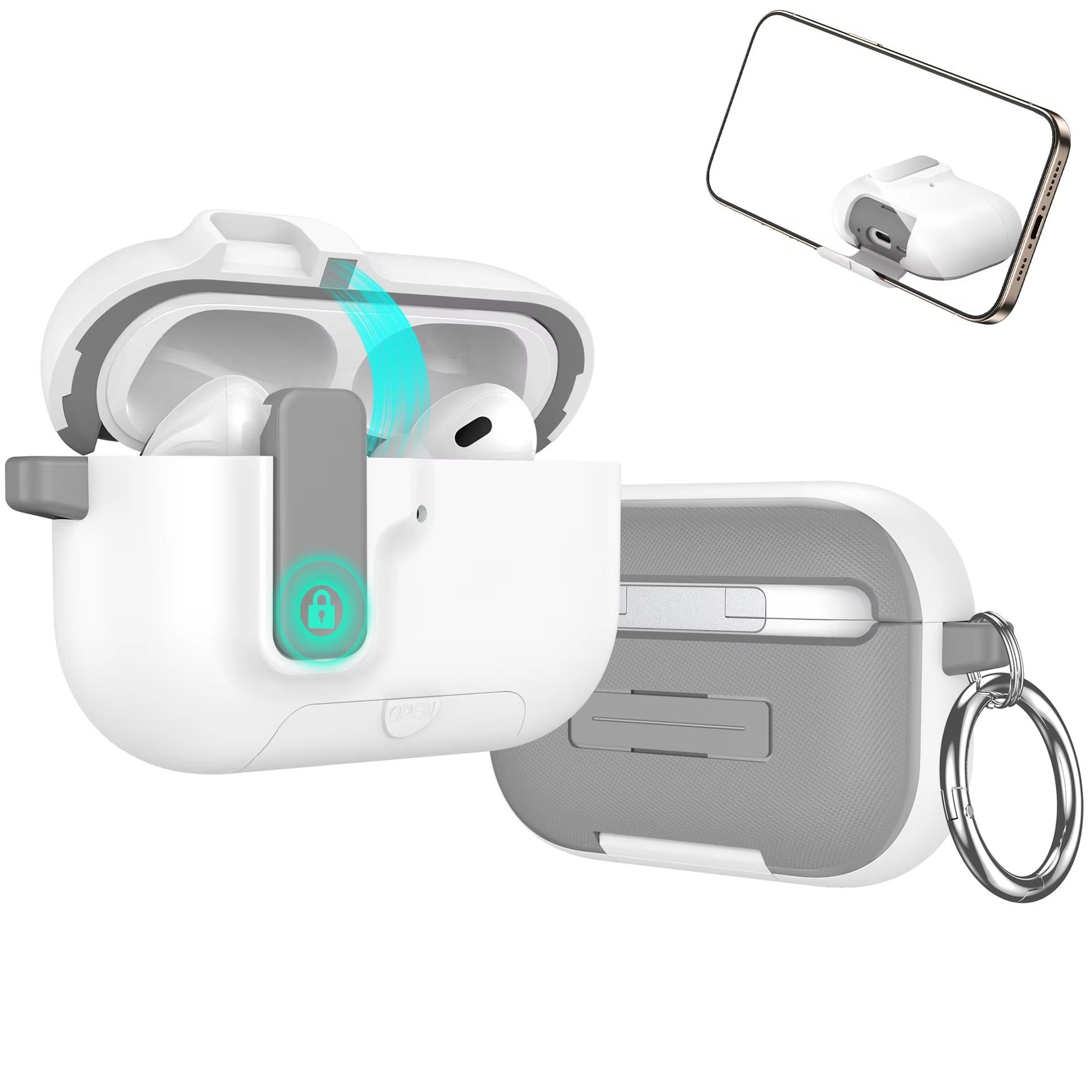 Luxury AirPods Pro 3 TPU Protective Case with Magnetic Auto-Lock, Built-In Phone Stand & Cleaner Kit – Full Coverage Shockproof Design