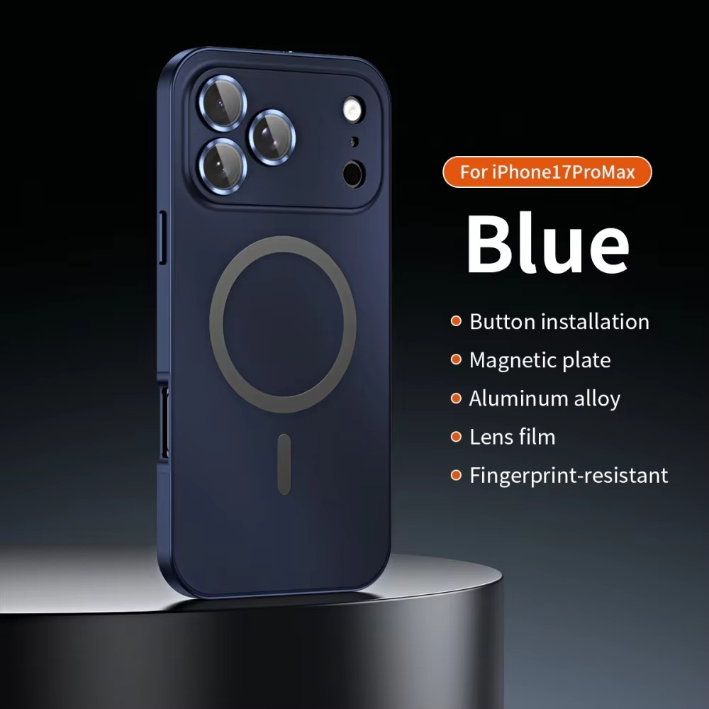 Luxury iPhone Case — Aluminum Alloy Magnetic MagSafe Wireless-Charging Full-Coverage Shockproof Cover with Glass Lens and Matte Anti-Glare Finish
