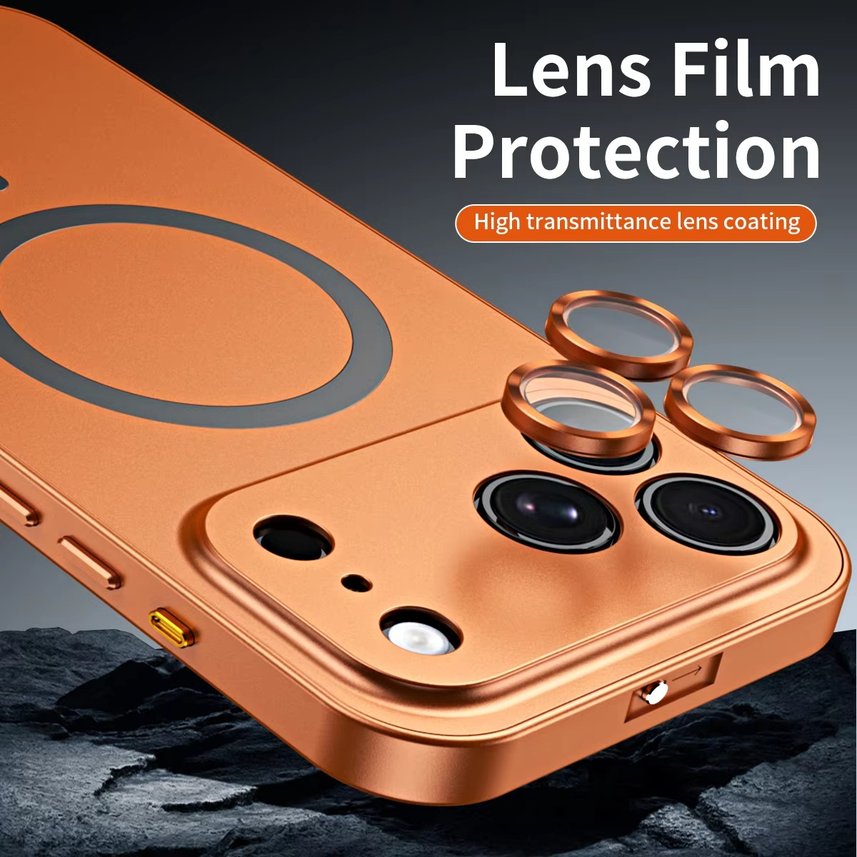 Luxury iPhone Case — Aluminum Alloy Magnetic MagSafe Wireless-Charging Full-Coverage Shockproof Cover with Glass Lens and Matte Anti-Glare Finish