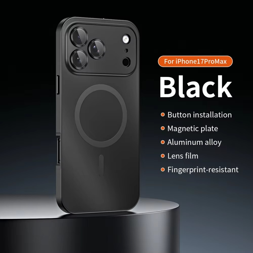 Luxury iPhone Case — Aluminum Alloy Magnetic MagSafe Wireless-Charging Full-Coverage Shockproof Cover with Glass Lens and Matte Anti-Glare Finish