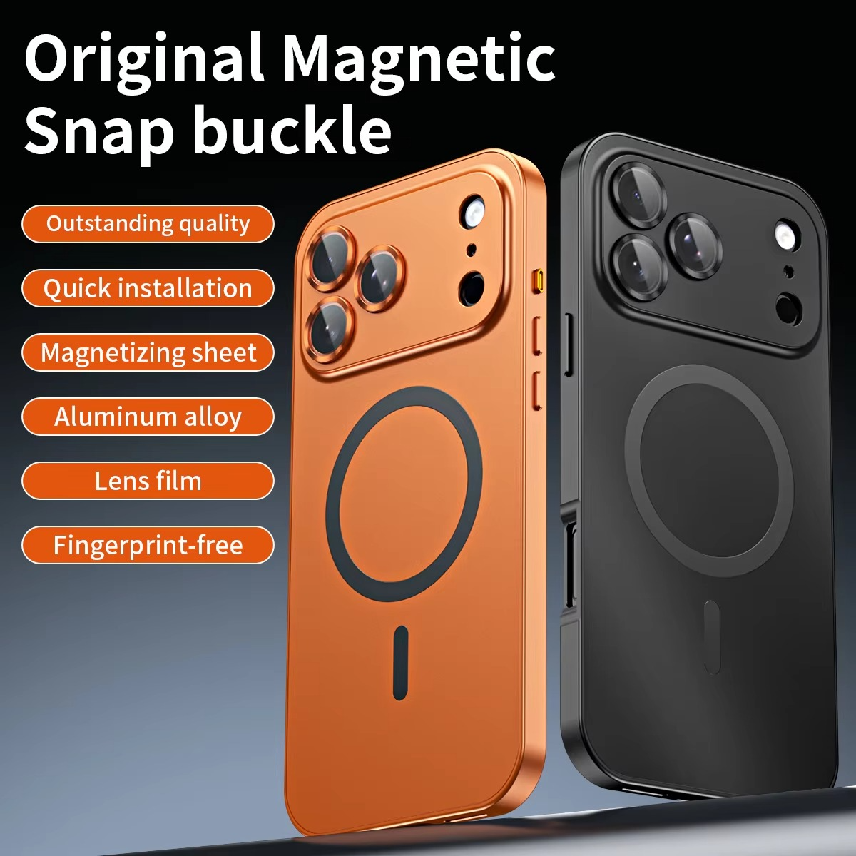 Luxury iPhone Case — Aluminum Alloy Magnetic MagSafe Wireless-Charging Full-Coverage Shockproof Cover with Glass Lens and Matte Anti-Glare Finish