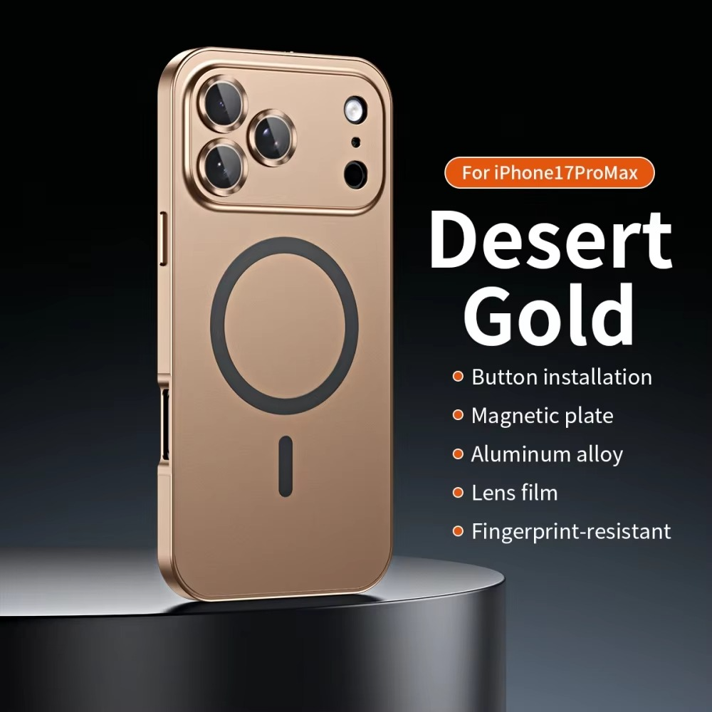 Luxury iPhone Case — Aluminum Alloy Magnetic MagSafe Wireless-Charging Full-Coverage Shockproof Cover with Glass Lens and Matte Anti-Glare Finish