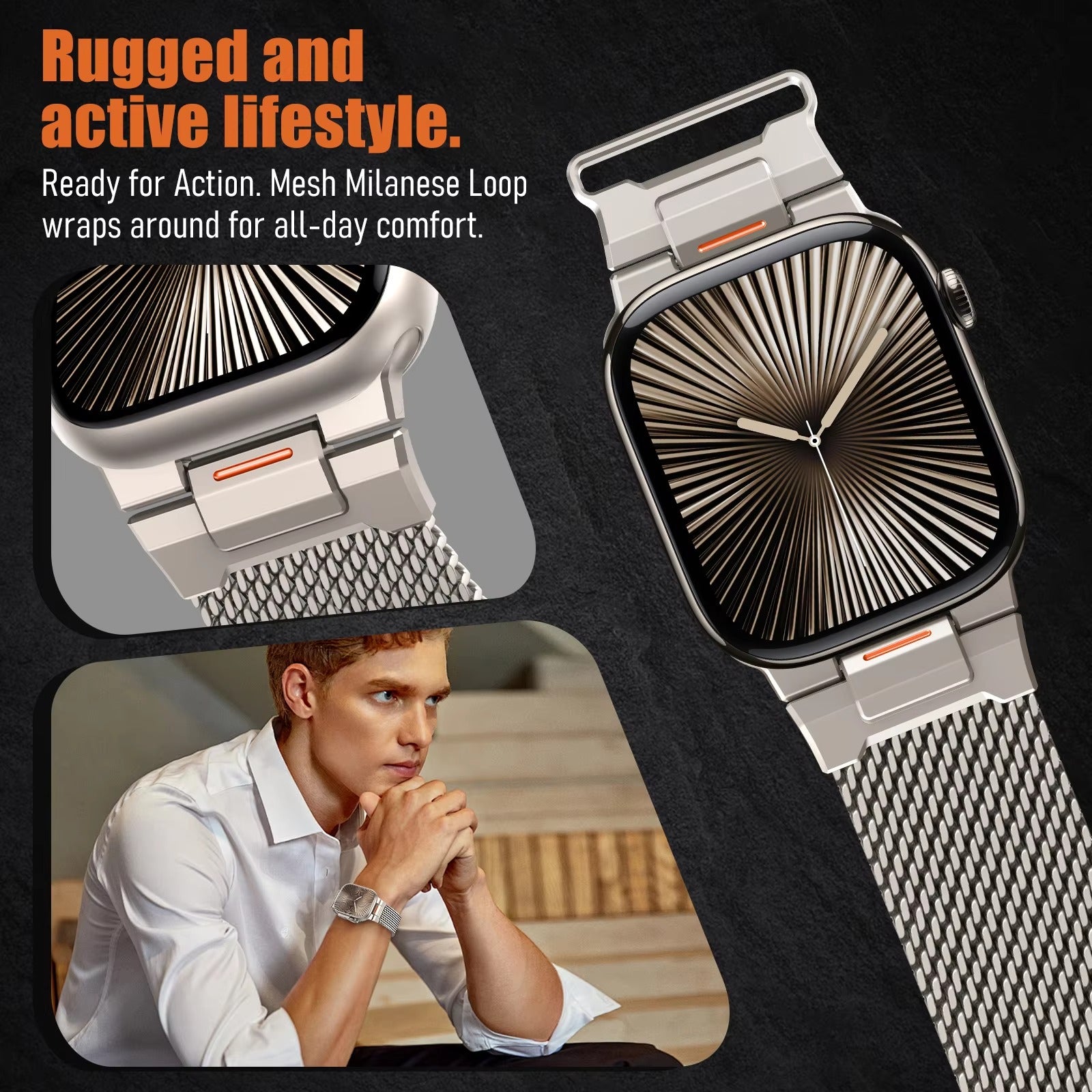 Luxury Apple Watch Milanese Loop Band, Magnetic Metal Bracelet Strap for 38–49mm Smartwatches