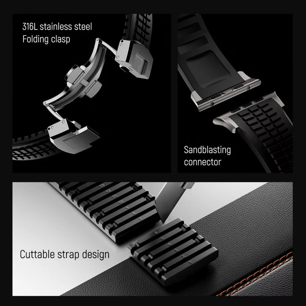 Luxury Apple Watch Sport Silicone Band with Stainless Steel Buckle – Soft, Durable & Athletic Design