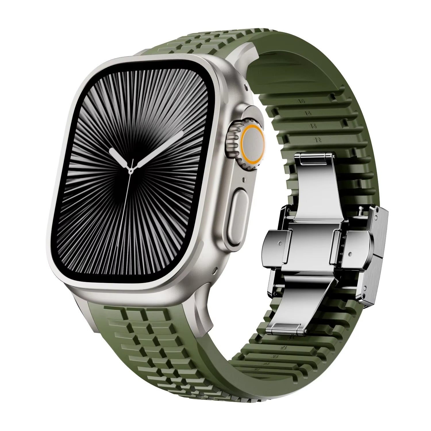 Luxury Apple Watch Sport Silicone Band with Stainless Steel Buckle – Soft, Durable & Athletic Design