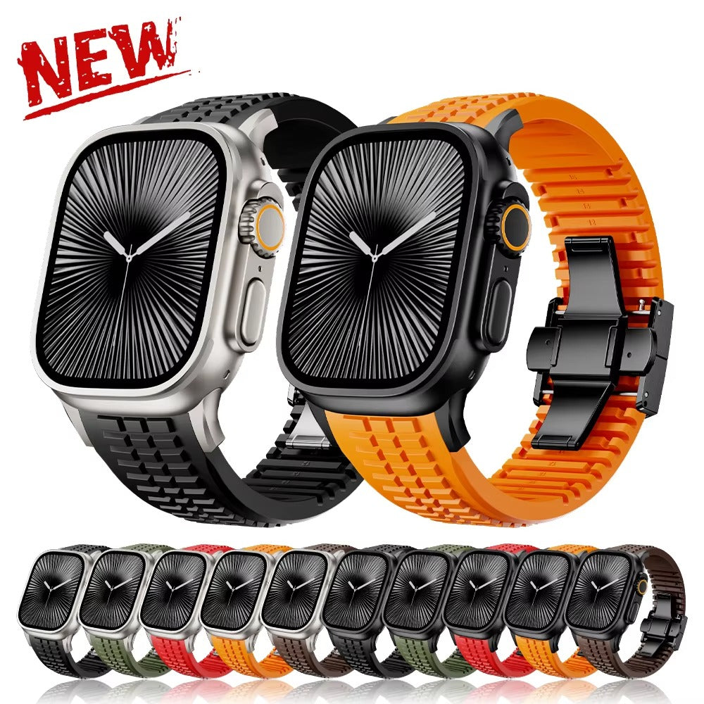 Luxury Apple Watch Sport Silicone Band with Stainless Steel Buckle – Soft, Durable & Athletic Design