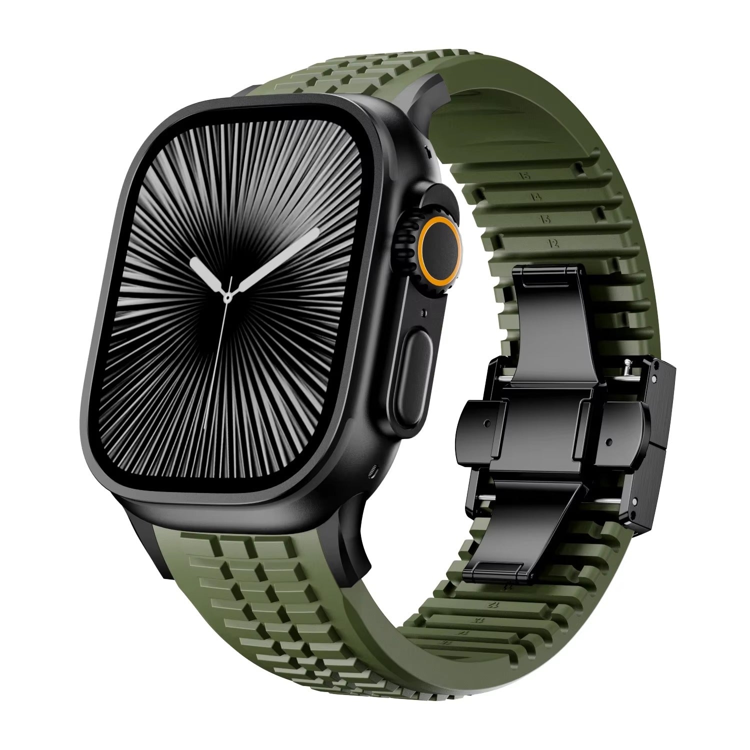 Luxury Apple Watch Sport Silicone Band with Stainless Steel Buckle – Soft, Durable & Athletic Design