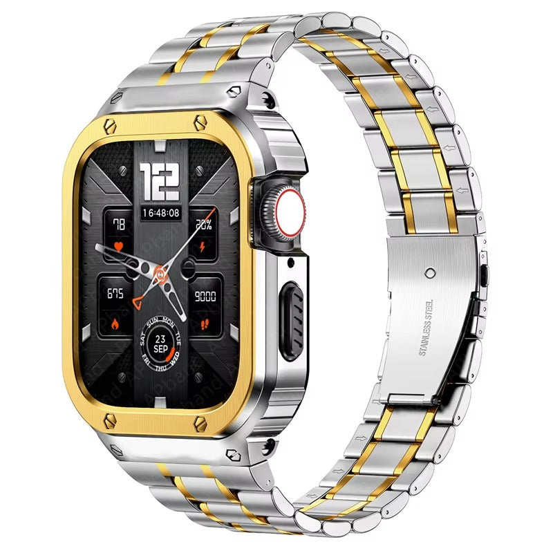 Luxury Apple Watch Stainless Steel Case & Strap with Butterfly Buckle – Full Metal Protective Design