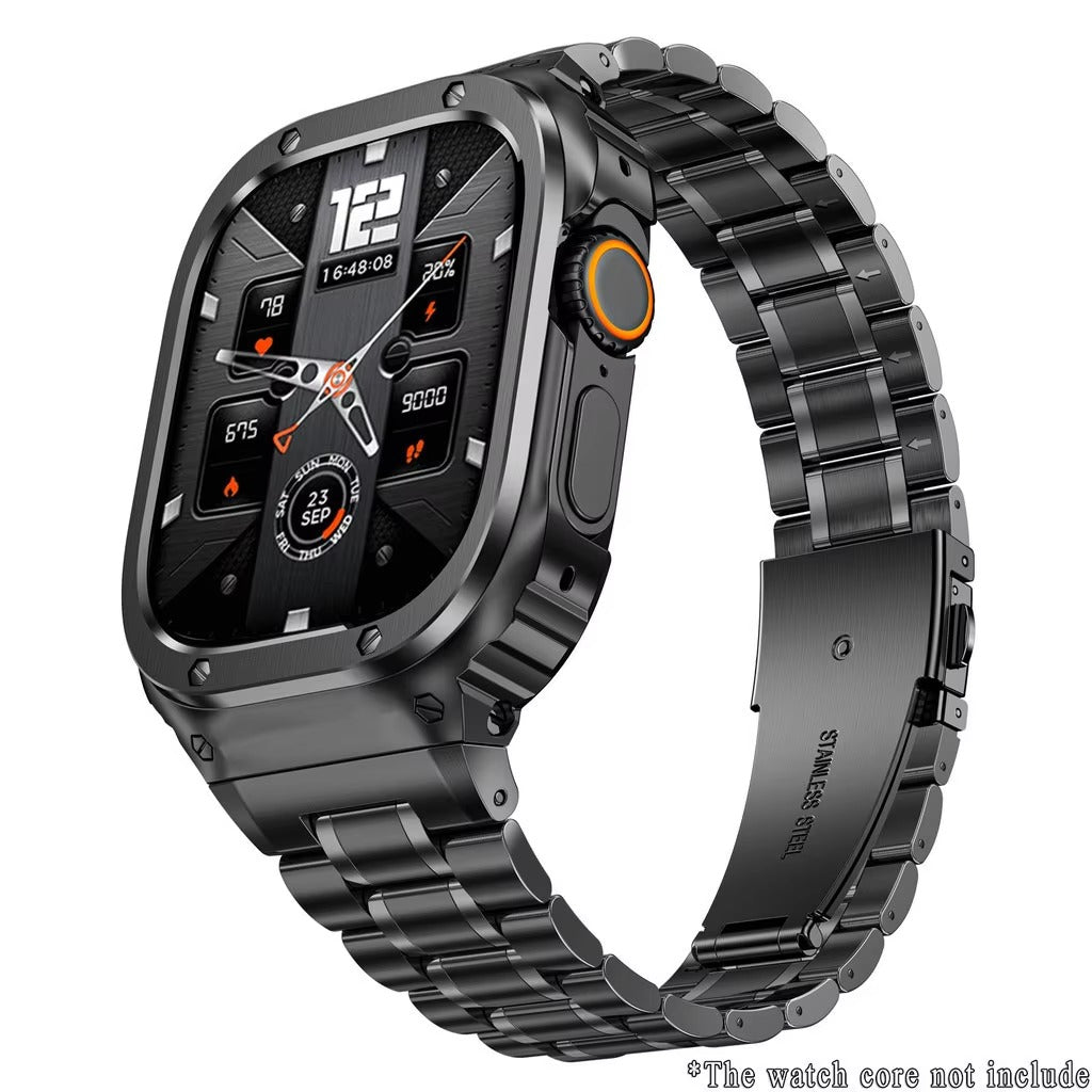 Luxury Apple Watch Stainless Steel Case & Strap with Butterfly Buckle – Full Metal Protective Design