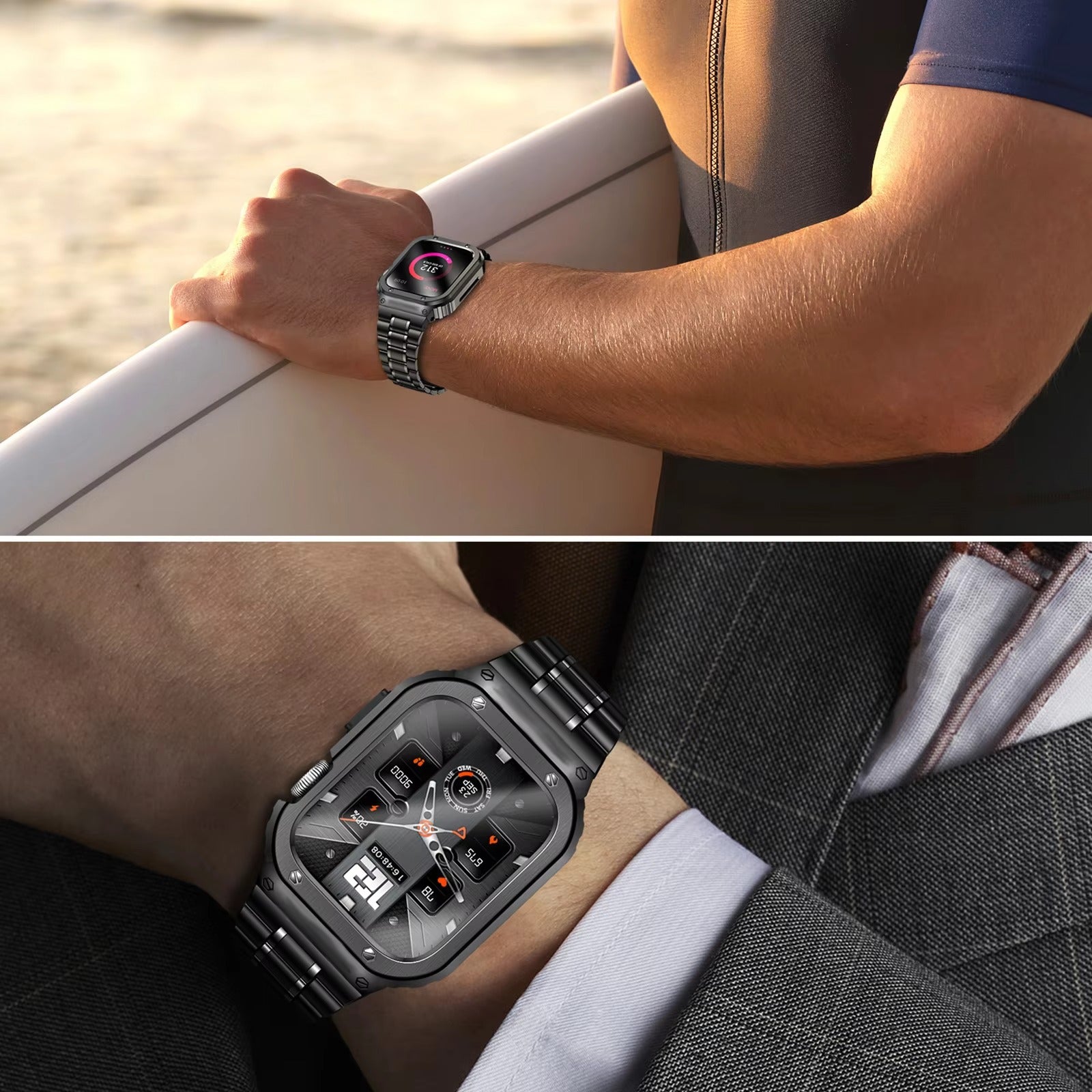 Luxury Apple Watch Stainless Steel Case & Strap with Butterfly Buckle – Full Metal Protective Design