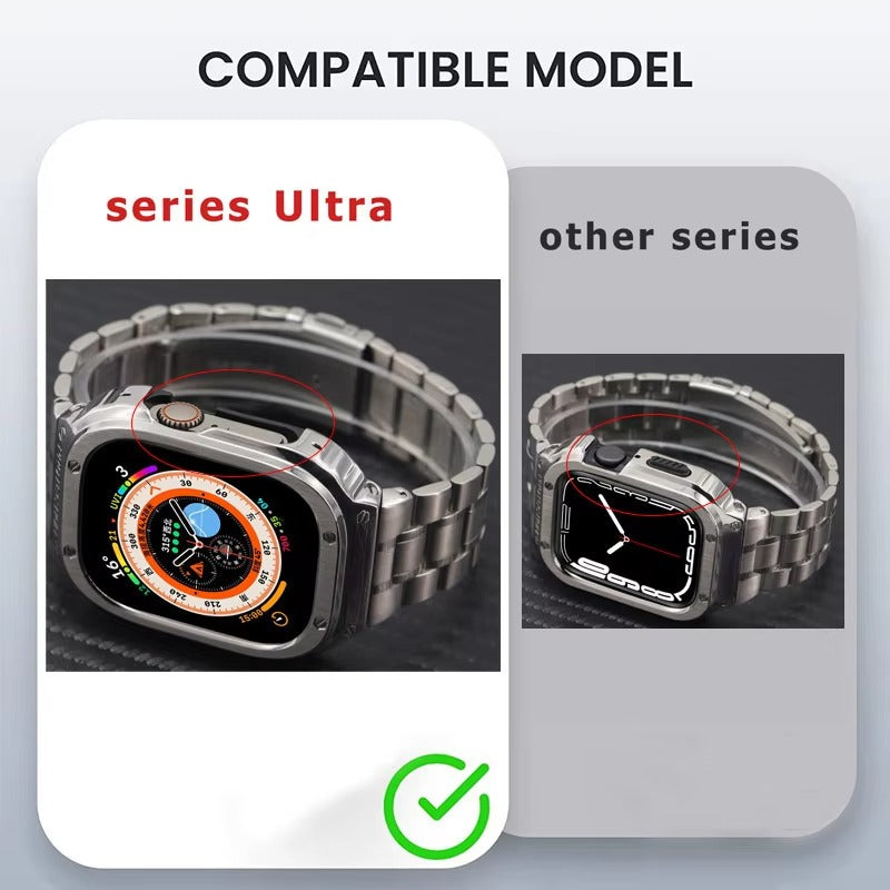 Luxury Apple Watch Stainless Steel Case & Strap with Butterfly Buckle – Full Metal Protective Design