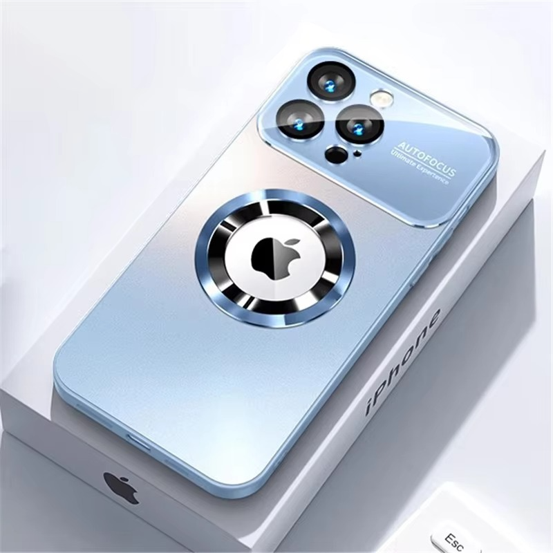 Luxury iPhone Case — Bumper Matte Magnetic MagSafe Wireless-Charging Half-Wrapped Cover with Glass Lens Camera Protection, Shockproof Design, Anti-Fingerprint, Luminous Finish
