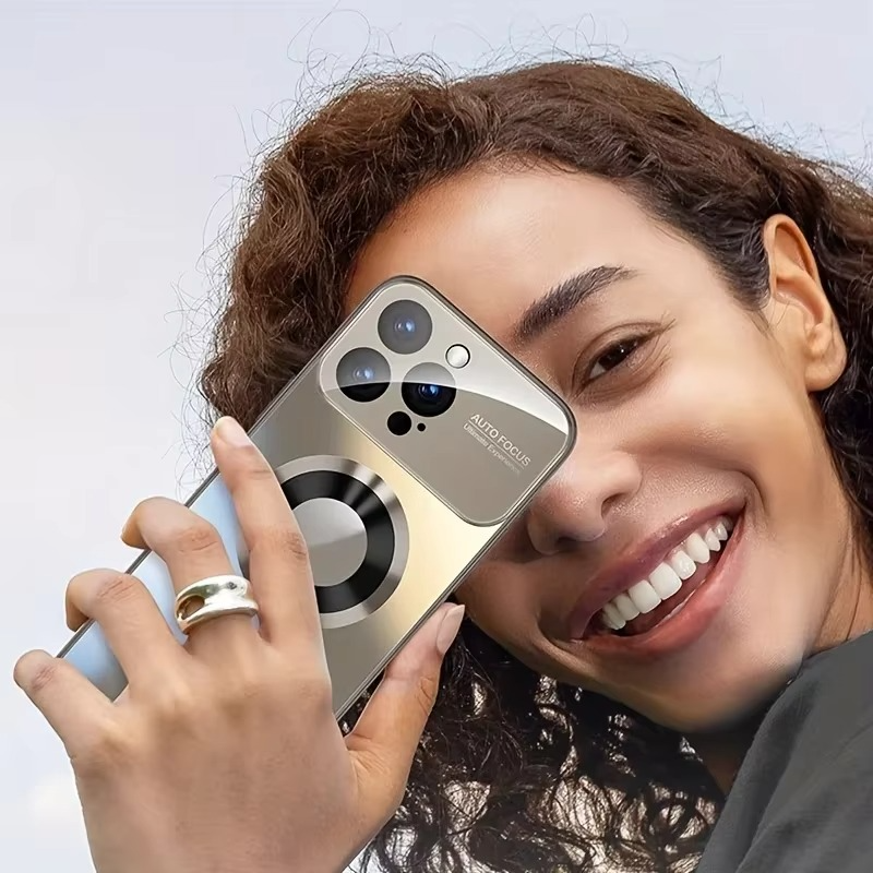Luxury iPhone Case — Bumper Matte Magnetic MagSafe Wireless-Charging Half-Wrapped Cover with Glass Lens Camera Protection, Shockproof Design, Anti-Fingerprint, Luminous Finish