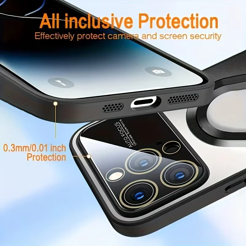 Luxury iPhone Case — Bumper Matte Magnetic MagSafe Wireless-Charging Half-Wrapped Cover with Glass Lens Camera Protection, Shockproof Design, Anti-Fingerprint, Luminous Finish