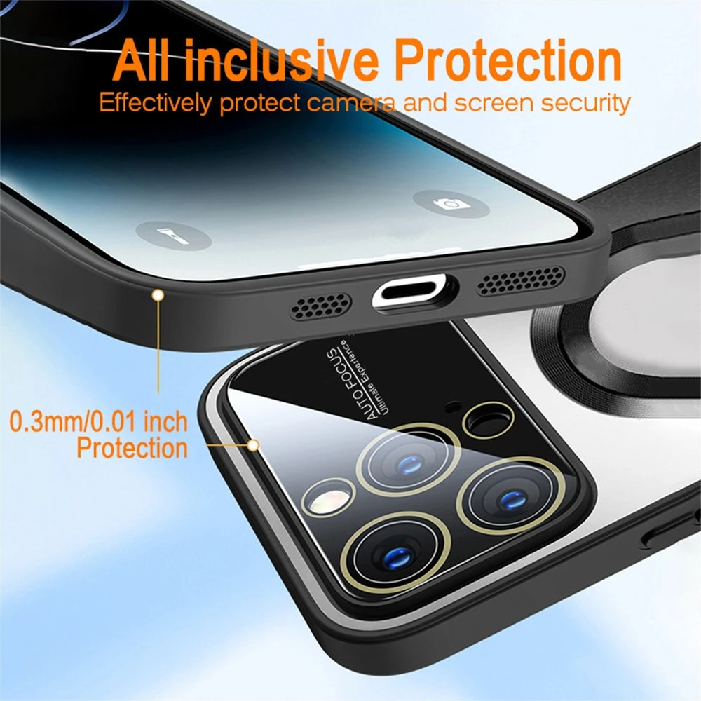 Luxury iPhone Case — Bumper Matte Magnetic MagSafe Wireless-Charging Half-Wrapped Cover with Glass Lens Camera Protection, Shockproof Design, Anti-Fingerprint, Luminous Finish