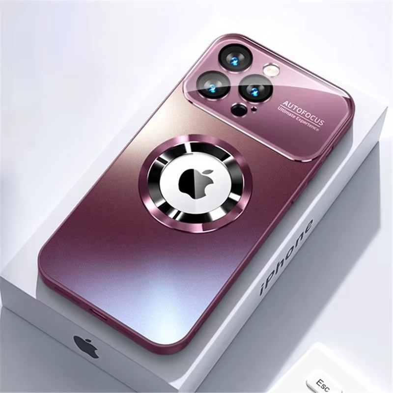Luxury iPhone Case — Bumper Matte Magnetic MagSafe Wireless-Charging Half-Wrapped Cover with Glass Lens Camera Protection, Shockproof Design, Anti-Fingerprint, Luminous Finish