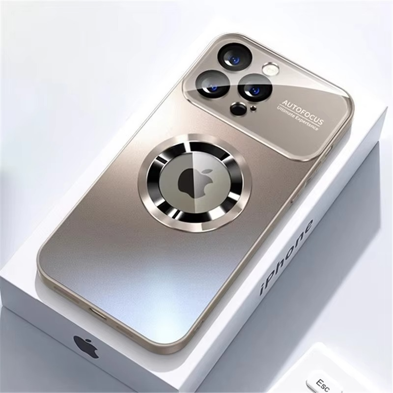 Luxury iPhone Case — Bumper Matte Magnetic MagSafe Wireless-Charging Half-Wrapped Cover with Glass Lens Camera Protection, Shockproof Design, Anti-Fingerprint, Luminous Finish
