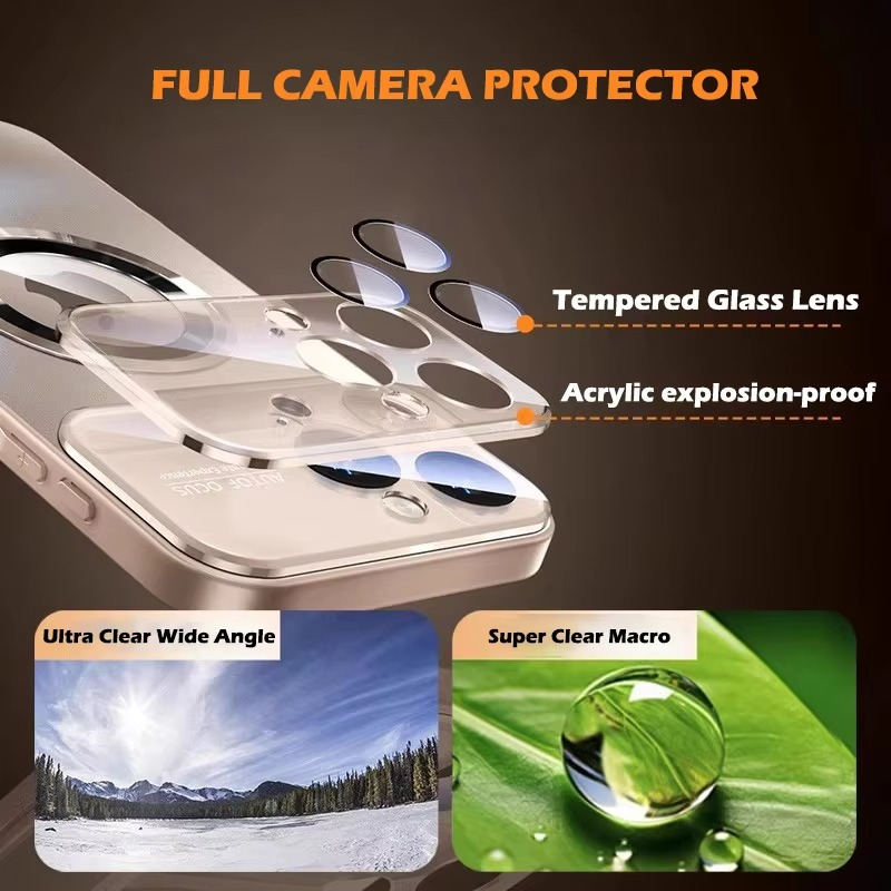 Luxury iPhone Case — Bumper Matte Magnetic MagSafe Wireless-Charging Half-Wrapped Cover with Glass Lens Camera Protection, Shockproof Design, Anti-Fingerprint, Luminous Finish