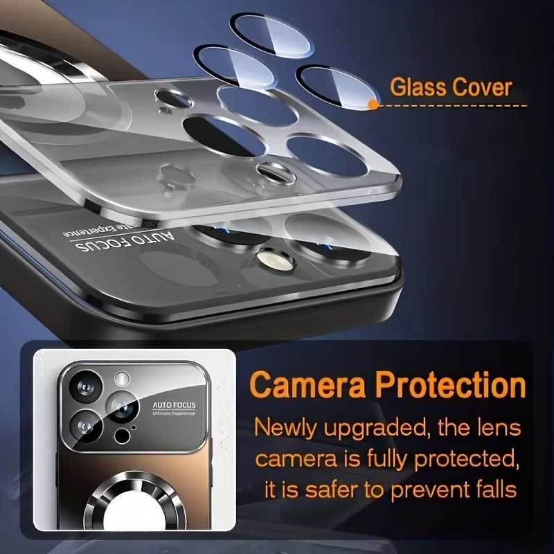 Luxury iPhone Case — Bumper Matte Magnetic MagSafe Wireless-Charging Half-Wrapped Cover with Glass Lens Camera Protection, Shockproof Design, Anti-Fingerprint, Luminous Finish