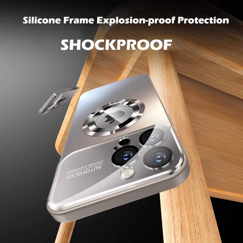 Luxury iPhone Case — Bumper Matte Magnetic MagSafe Wireless-Charging Half-Wrapped Cover with Glass Lens Camera Protection, Shockproof Design, Anti-Fingerprint, Luminous Finish