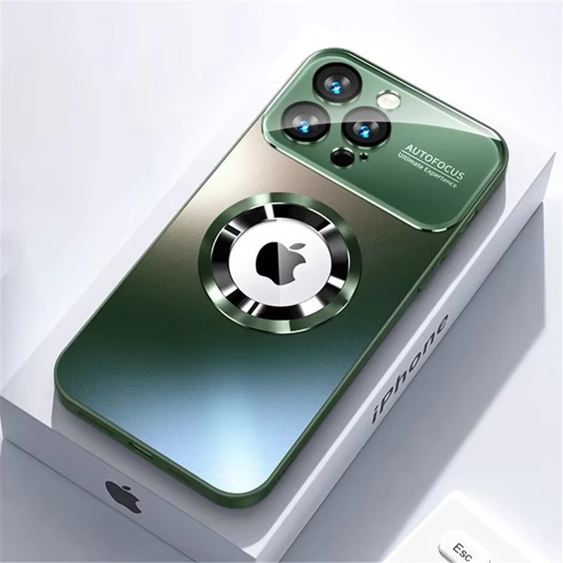 Luxury iPhone Case — Bumper Matte Magnetic MagSafe Wireless-Charging Half-Wrapped Cover with Glass Lens Camera Protection, Shockproof Design, Anti-Fingerprint, Luminous Finish
