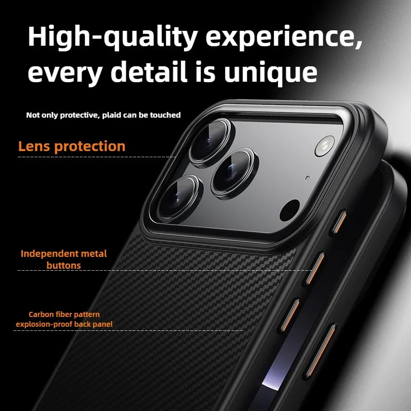 Luxury iPhone Case — Carbon Fiber Shockproof Drop-Resistant Protective Cover with Anti-Fingerprint Non-Slip Design and Scratch Dust Defense
