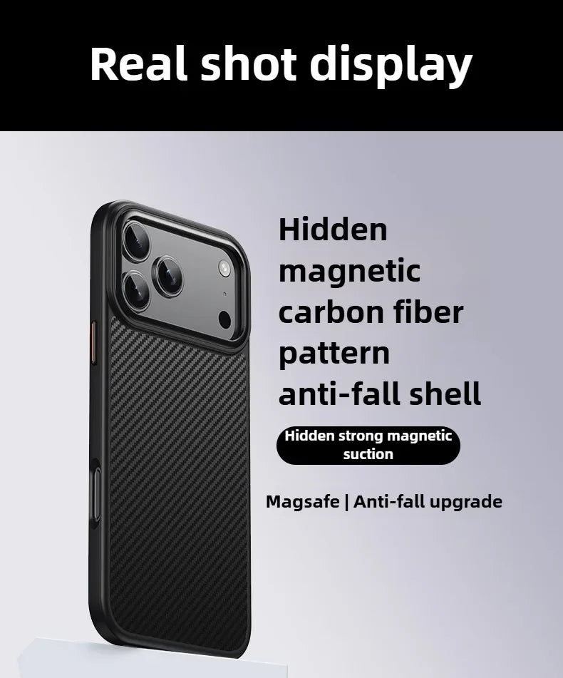 Luxury iPhone Case — Carbon Fiber Shockproof Drop-Resistant Protective Cover with Anti-Fingerprint Non-Slip Design and Scratch Dust Defense