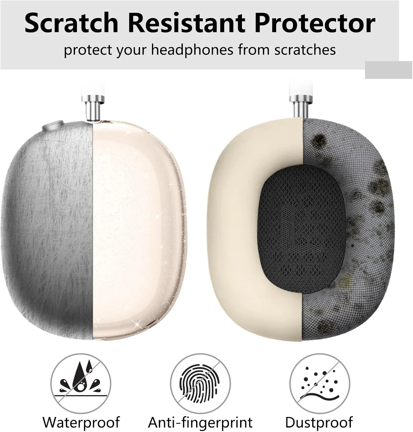 Luxury Clear Silicone Ear Cushion Covers – Soft Touch Anti-Fall Dust-Proof Protective Set for AirPods Max