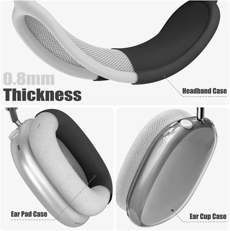 Luxury Clear Silicone Ear Cushion Covers – Soft Touch Anti-Fall Dust-Proof Protective Set for AirPods Max