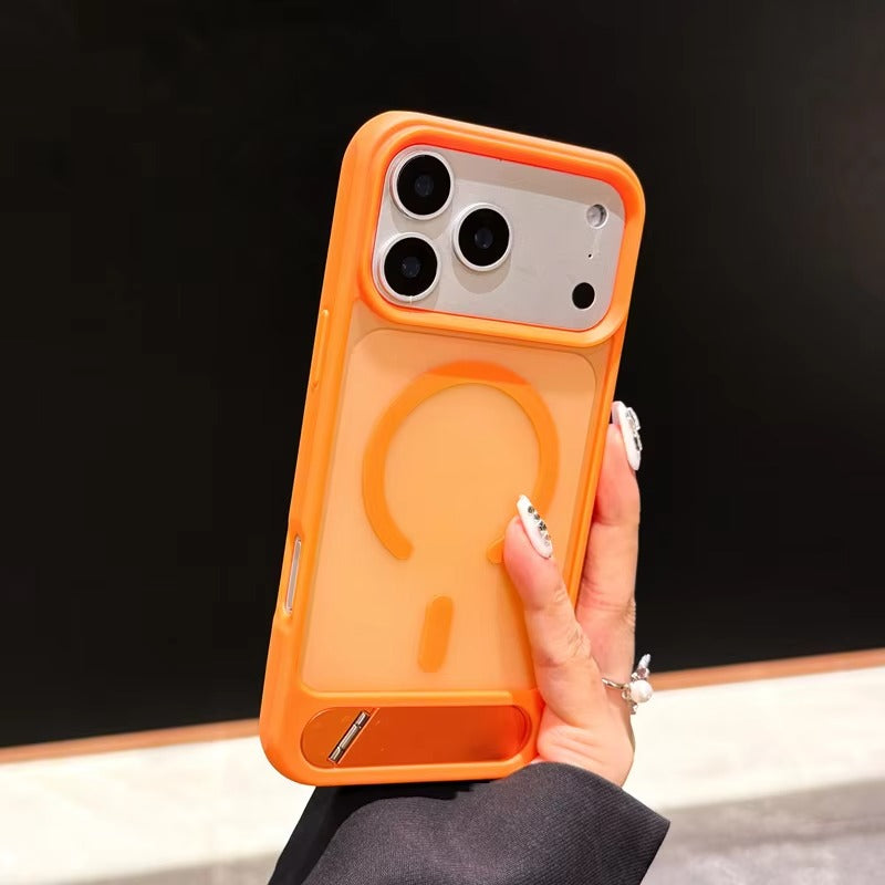 Luxury iPhone Case — Foldable Magnetic MagSafe Compatible Half-Wrapped PC Cover with Matte Finish, Shockproof, Anti-Fingerprint, Stand Holder, Non-Slip Design