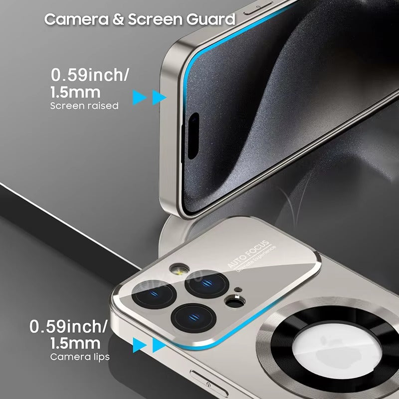 Luxury iPhone Case — Glass Camera Protection MagSafe Wireless-Charging Full-Coverage Hard Cover with Shockproof, Anti-Fingerprint, Anti-Scratch Design