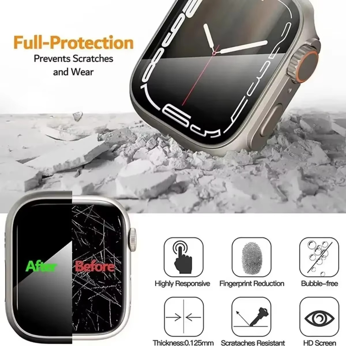 Luxury Glass Case For Apple Watch with Screen Protector, Full Protective Bumper Cover for Series 10, 9, 8, 7, SE & 38–46mm Sizes
