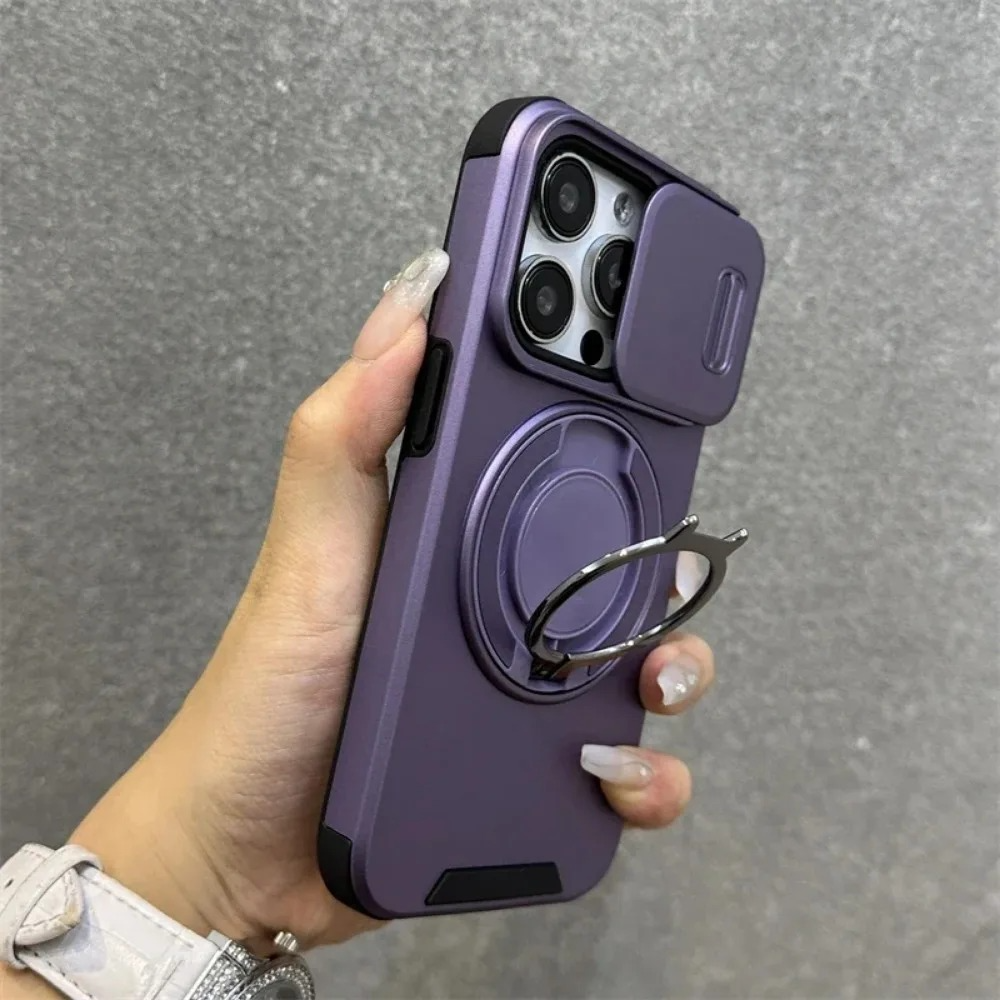 Luxury iPhone Case — Heavy-Duty Rugged Armor Magnetic Bracket with Shockproof PC Cover, Anti-Fingerprint, Anti-Scratch Protection