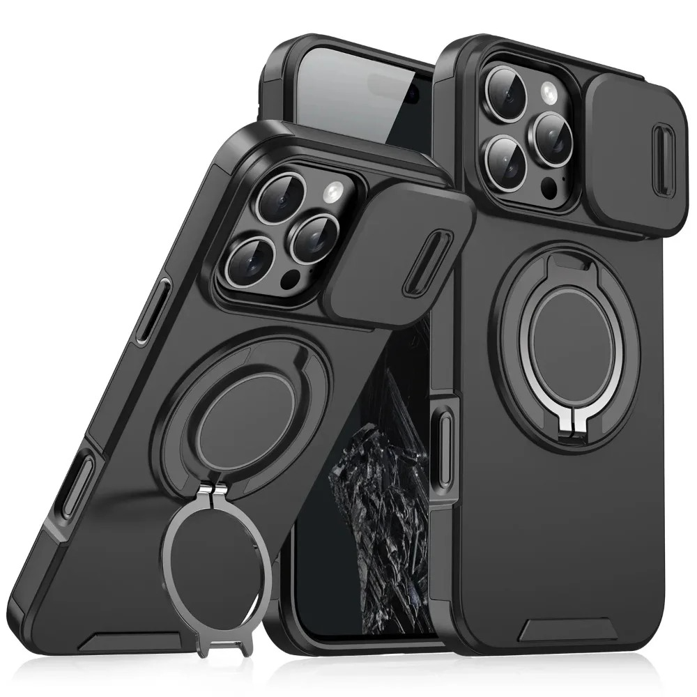 Luxury iPhone Case — Heavy-Duty Rugged Armor Magnetic Bracket with Shockproof PC Cover, Anti-Fingerprint, Anti-Scratch Protection