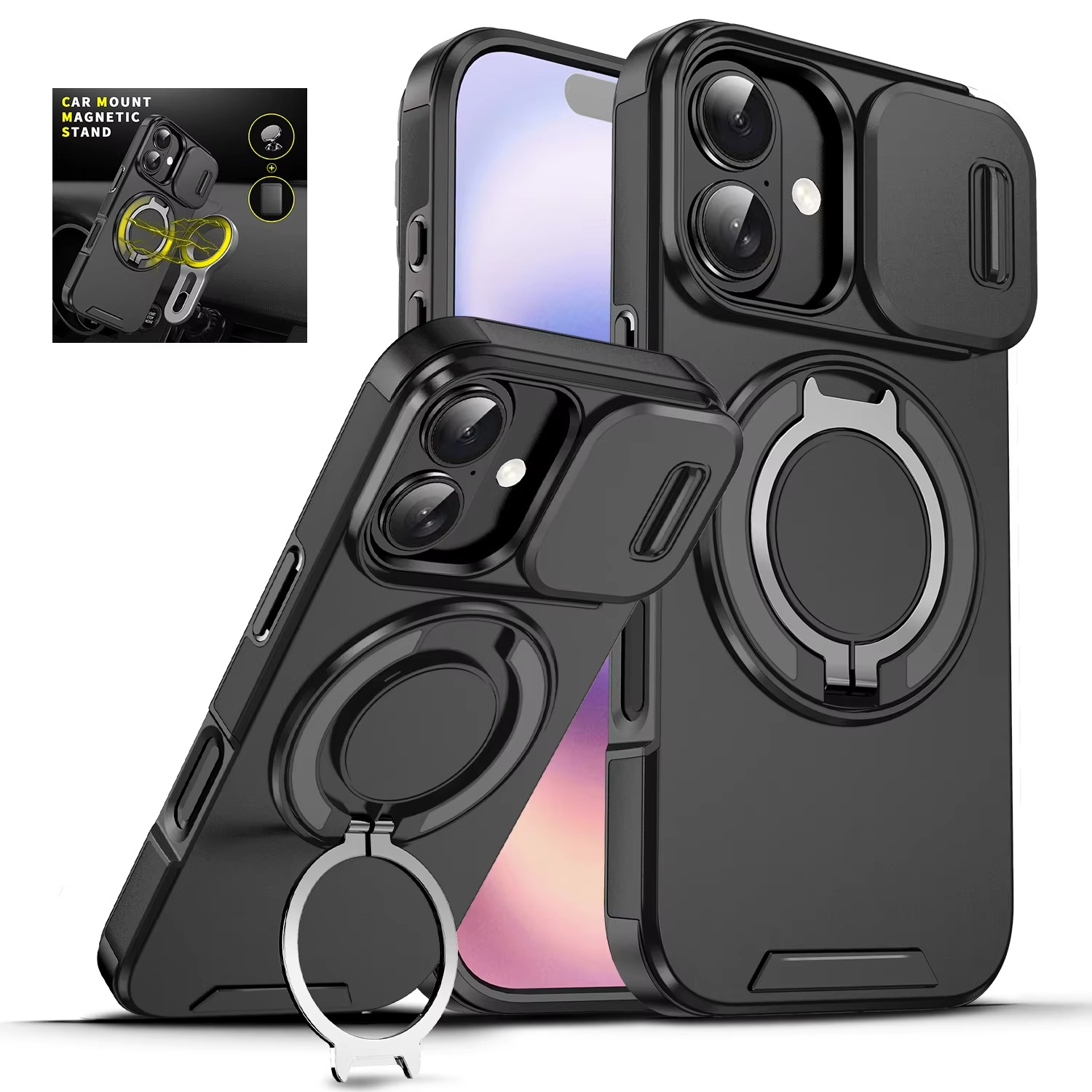 Luxury iPhone Case — Heavy-Duty Rugged Armor Magnetic Bracket with Shockproof PC Cover, Anti-Fingerprint, Anti-Scratch Protection
