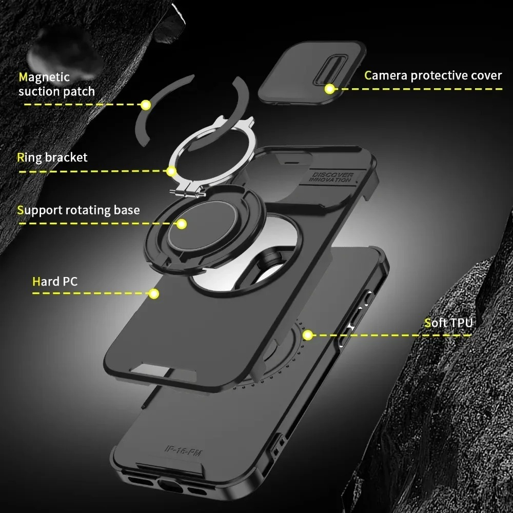 Luxury iPhone Case — Heavy-Duty Rugged Armor Magnetic Bracket with Shockproof PC Cover, Anti-Fingerprint, Anti-Scratch Protection