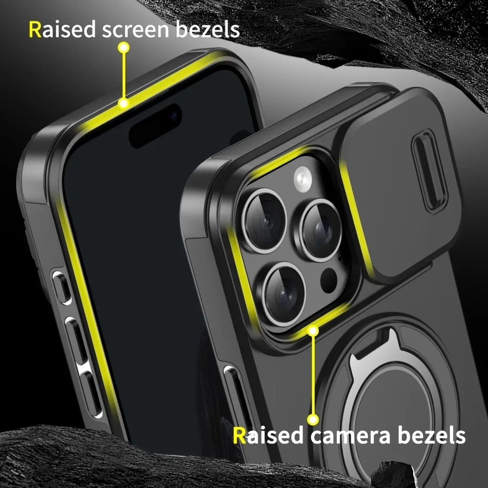 Luxury iPhone Case — Heavy-Duty Rugged Armor Magnetic Bracket with Shockproof PC Cover, Anti-Fingerprint, Anti-Scratch Protection