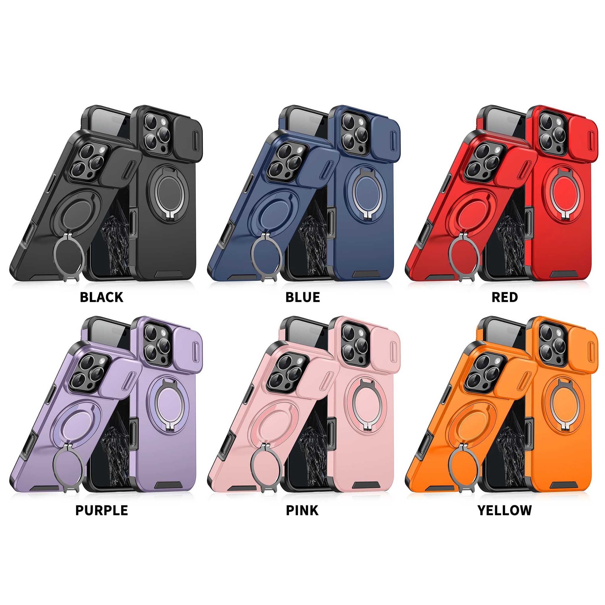 Luxury iPhone Case — Heavy-Duty Rugged Magnetic Bracket Armor with Slide Camera Protection, PC+TPU Shockproof Design, Anti-Fingerprint, Non-Slip