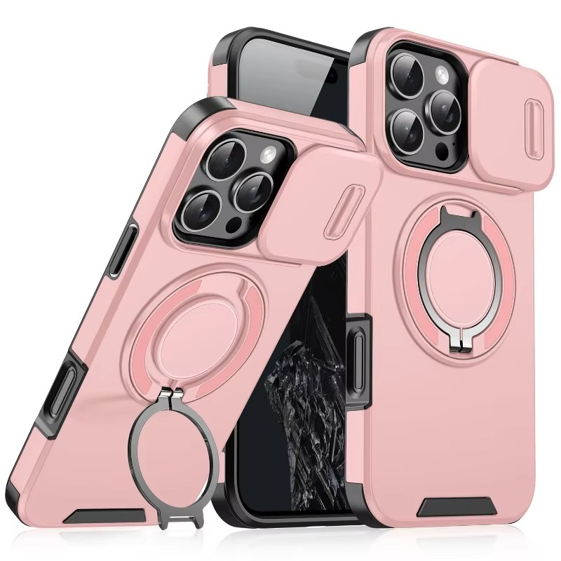 Luxury iPhone Case — Heavy-Duty Rugged Magnetic Bracket Armor with Slide Camera Protection, PC+TPU Shockproof Design, Anti-Fingerprint, Non-Slip