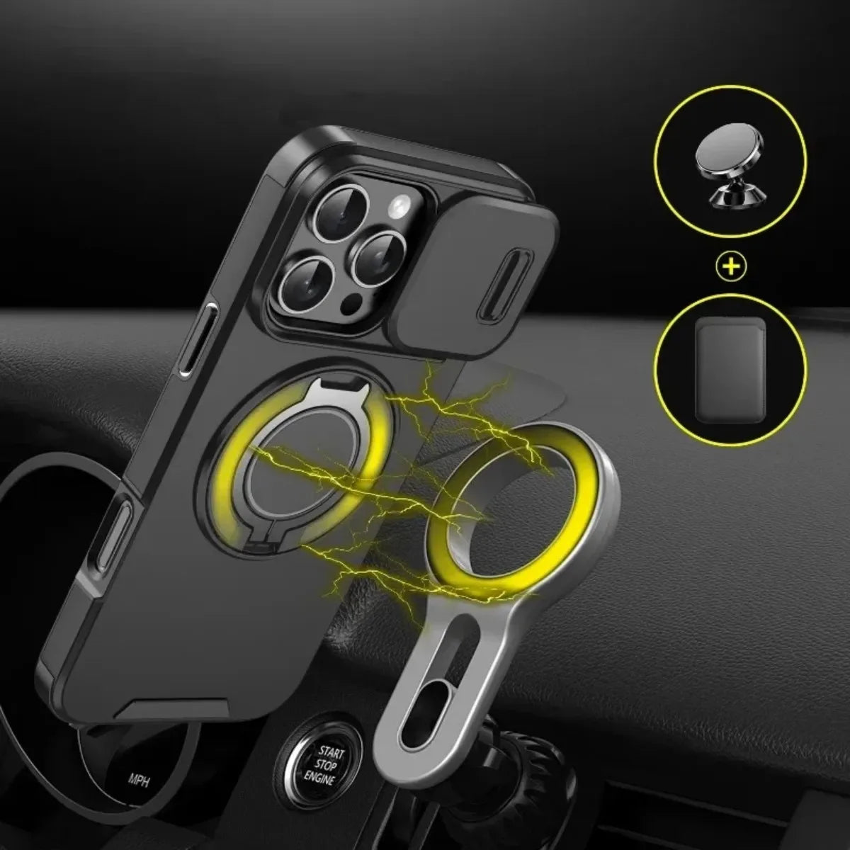 Luxury iPhone Case — Heavy-Duty Rugged Magnetic Bracket Armor with Slide Camera Protection, PC+TPU Shockproof Design, Anti-Fingerprint, Non-Slip