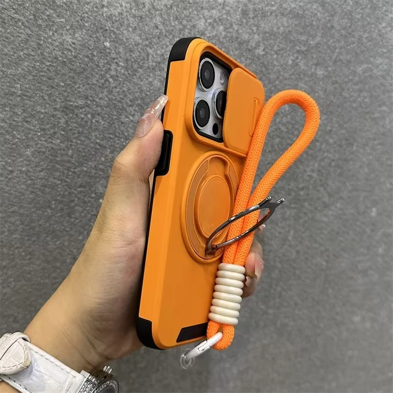 Luxury iPhone Case — Heavy-Duty Rugged Magnetic Bracket Armor with Slide Camera Protection, PC+TPU Shockproof Design, Anti-Fingerprint, Non-Slip