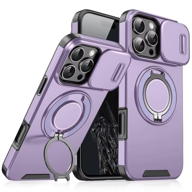 Luxury iPhone Case — Heavy-Duty Rugged Magnetic Bracket Armor with Slide Camera Protection, PC+TPU Shockproof Design, Anti-Fingerprint, Non-Slip