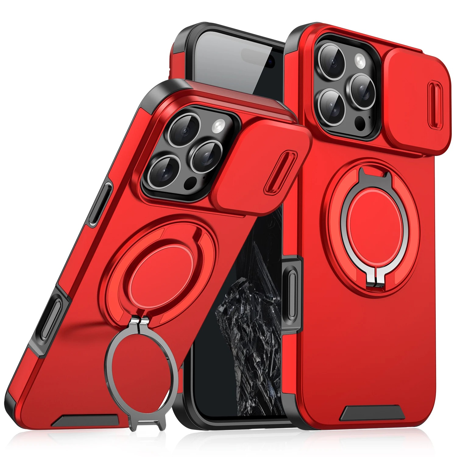 Luxury iPhone Case — Heavy-Duty Rugged Magnetic Bracket Armor with Slide Camera Protection, PC+TPU Shockproof Design, Anti-Fingerprint, Non-Slip