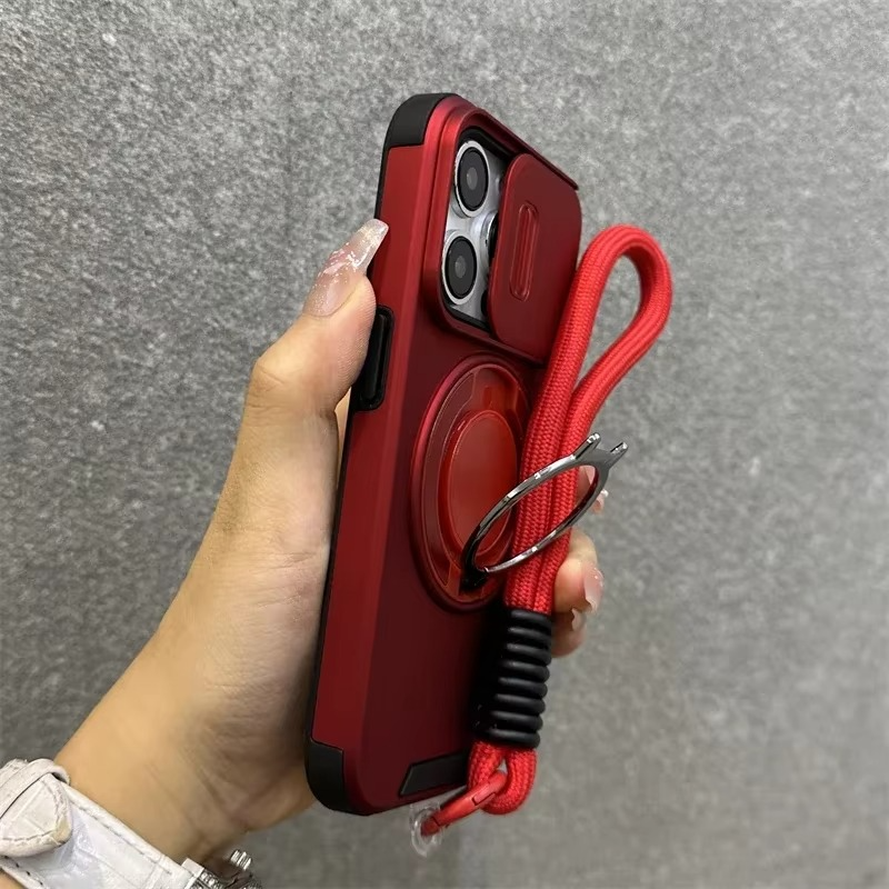 Luxury iPhone Case — Heavy-Duty Rugged Magnetic Bracket Armor with Slide Camera Protection, PC+TPU Shockproof Design, Anti-Fingerprint, Non-Slip