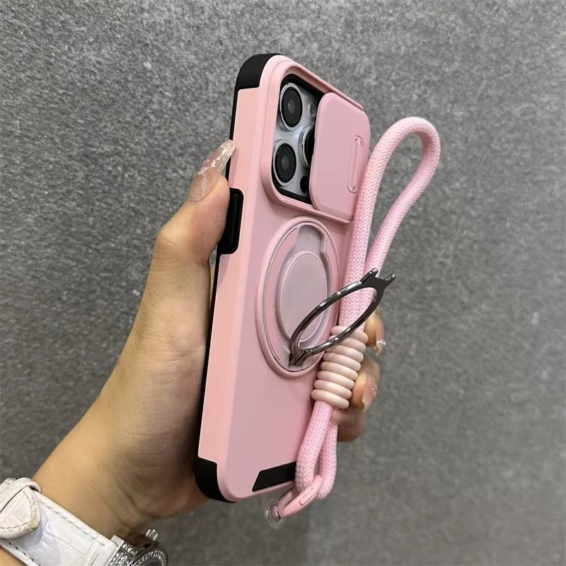 Luxury iPhone Case — Heavy-Duty Rugged Magnetic Bracket Armor with Slide Camera Protection, PC+TPU Shockproof Design, Anti-Fingerprint, Non-Slip