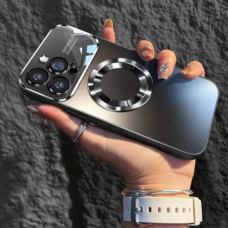 Luxury iPhone Case — Large Window Magnetic MagSafe Wireless-Charging Half-Wrapped Cover with Lens Protection, Shockproof Design, Anti-Fingerprint Non-Slip Finish